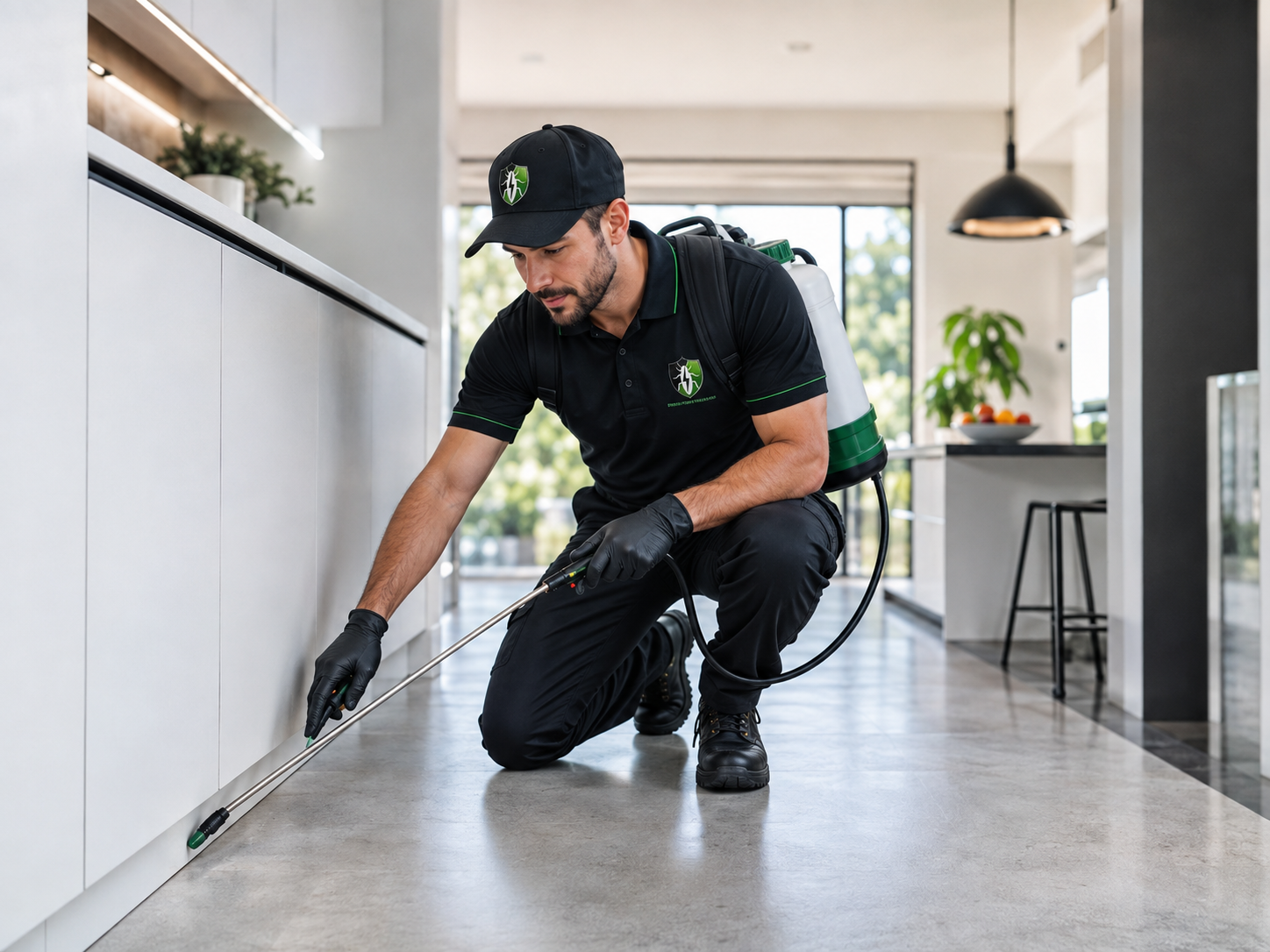 Técnico realizando dedetização em residência